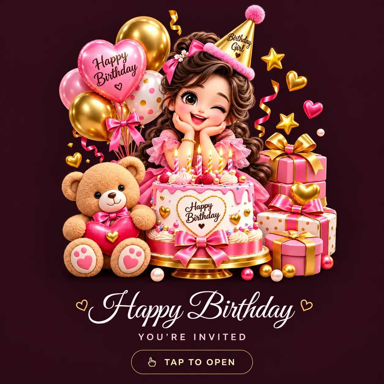 Sweet Sparkle Digital Birthday Girl Invitation Card