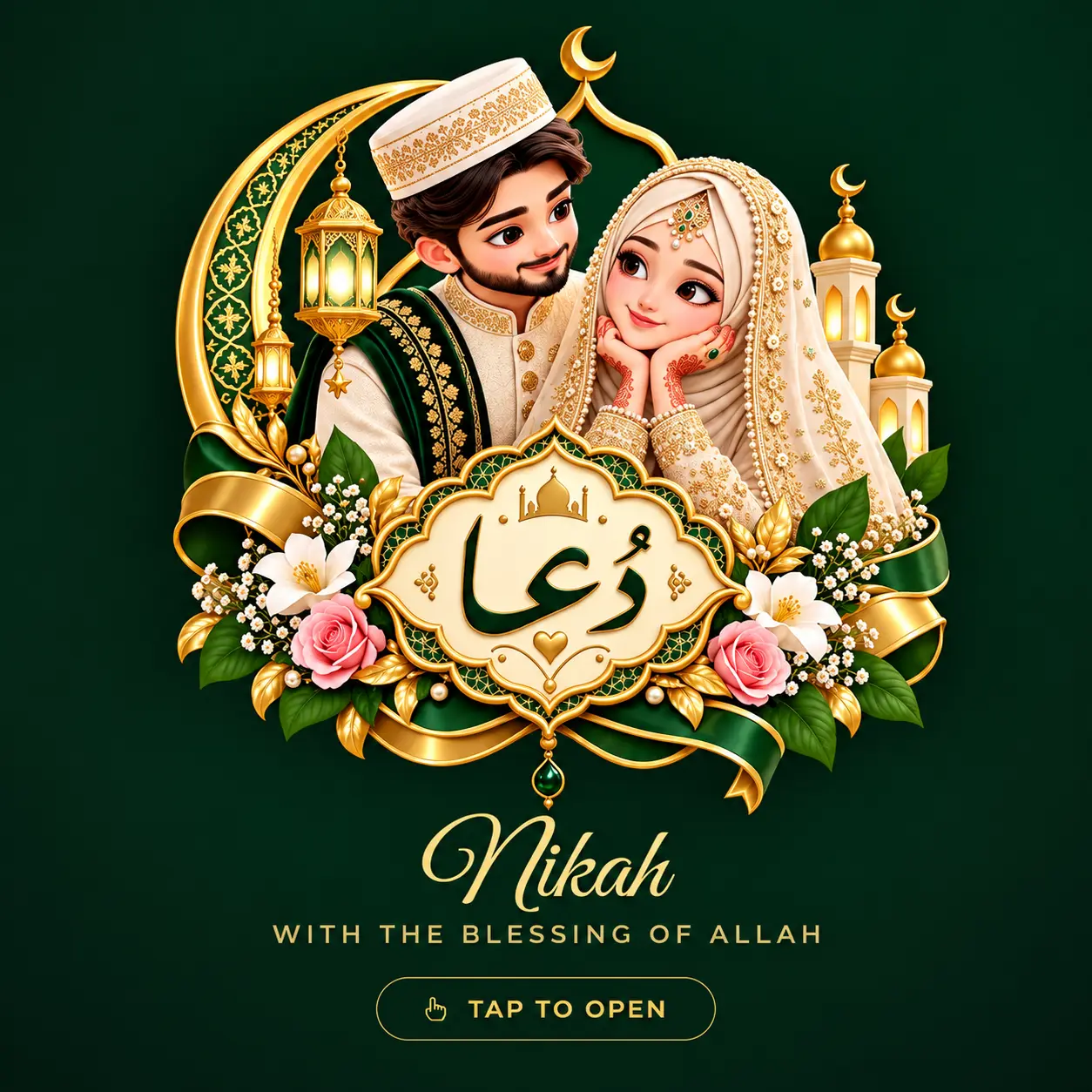 Emerald Dua Digital Muslim Nikah Invitation Card