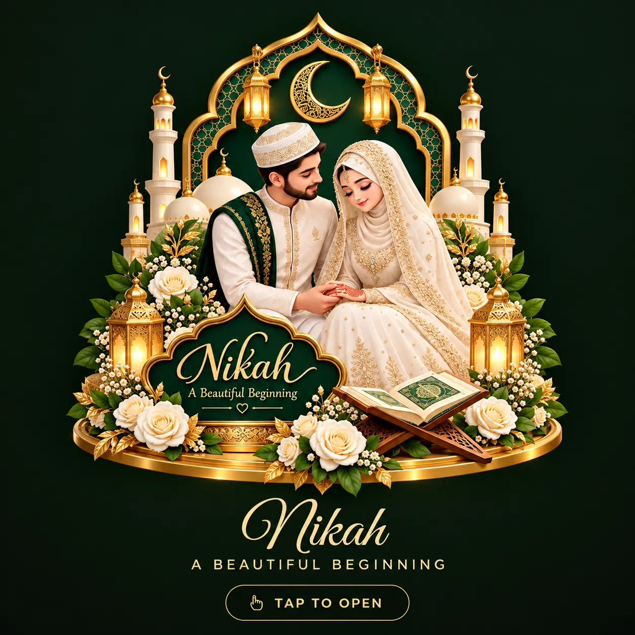 Golden Royal Digital Muslim Nikah Invitation Card