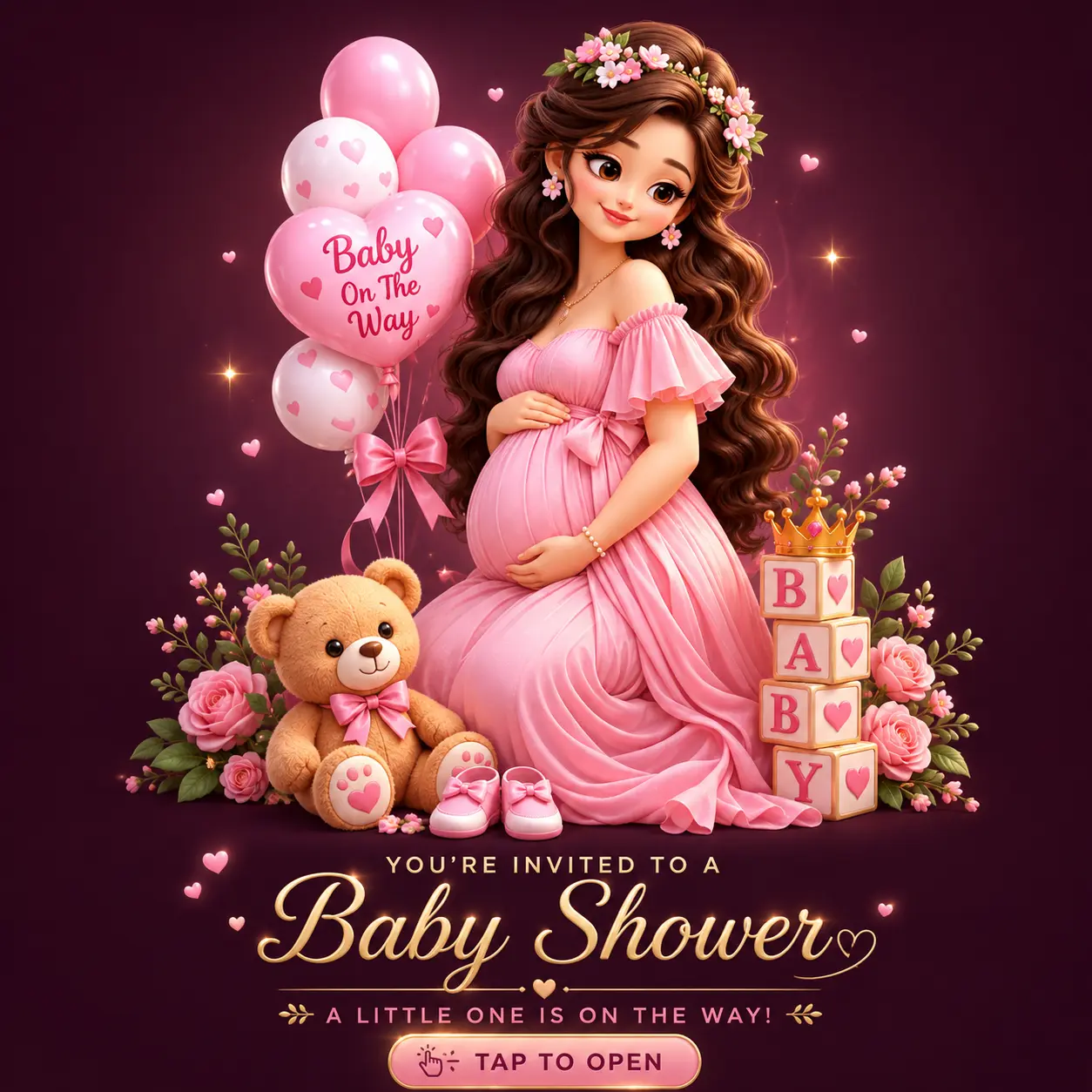 Pink Bloom Digital Baby Shower Invitation Card